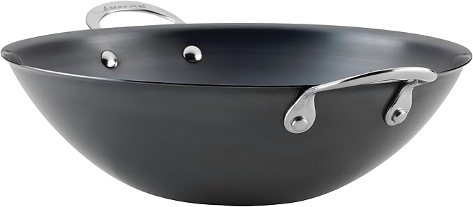 Anolon Everlast N2 Carbon Steel Wok/Stir-Fry Pan, Compatible with All Cooktops, Metal Utensil Safe, 14 Inch - Black