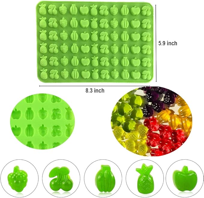 3 Pack Mini Silicone Gummy Candy Chocolate Molds Contains Small Hearts, Fruits, Marine Animal Shapes and 2 Droppers for Making Gummy, Candy, Chocolate and Small Ice Cubes