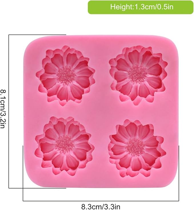 Chrysanthemum Daisy Flower Fondant Cake Silicone Mold, 4 Cavities Chocolate Candy Sugar Cupcake Cookies Mold Polymer Clay Resin Epoxy Mold Bakeware Pastry Tool