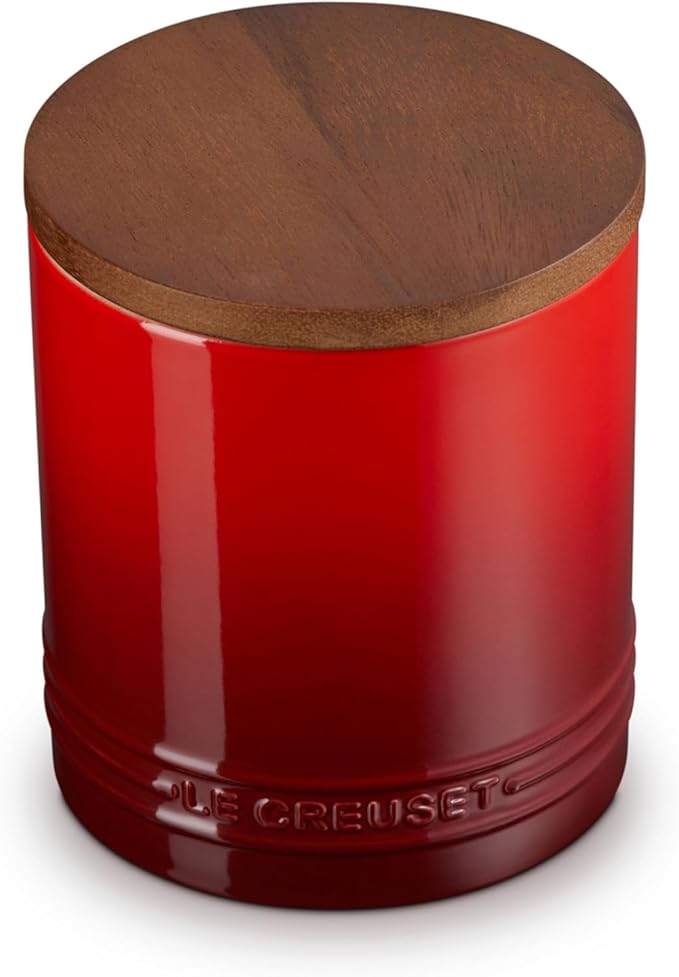 Le Creuset Signature Salt Cellar and Storage Canister with Wood Lid, 1.2 qt., Cerise