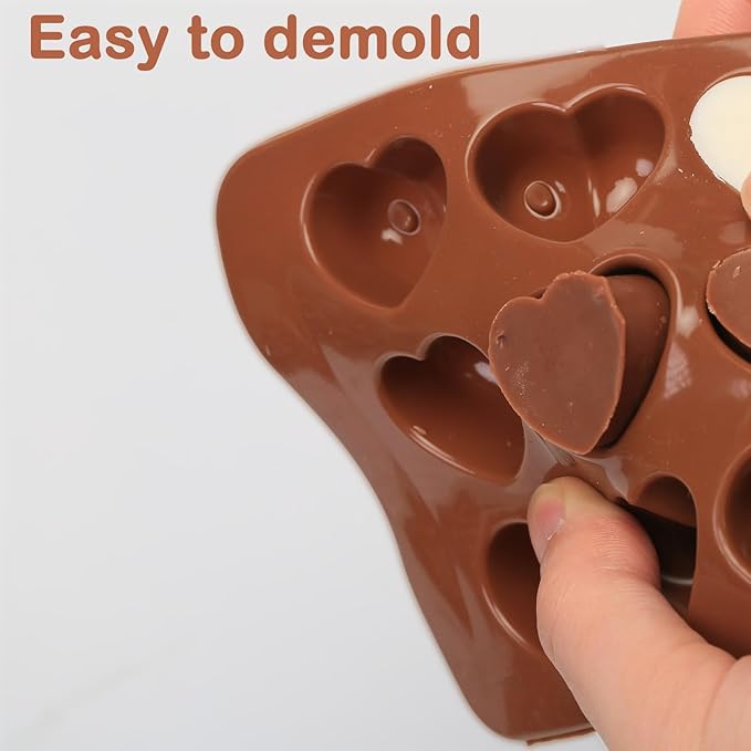Heart Chocolate Molds Silicone, Small Gummy Molds Shaped Heart for Fondant/Fruit Snacks, Candy Molds Silicone for Valentine/Anniversary/Wedding, Wax Melt Molds 15 Cavities, 8 ml