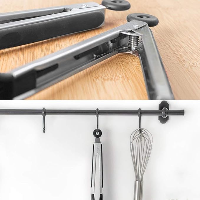 12 Inch Stainless Steel Silicone Serving Tongs with Locking Handle (Black)