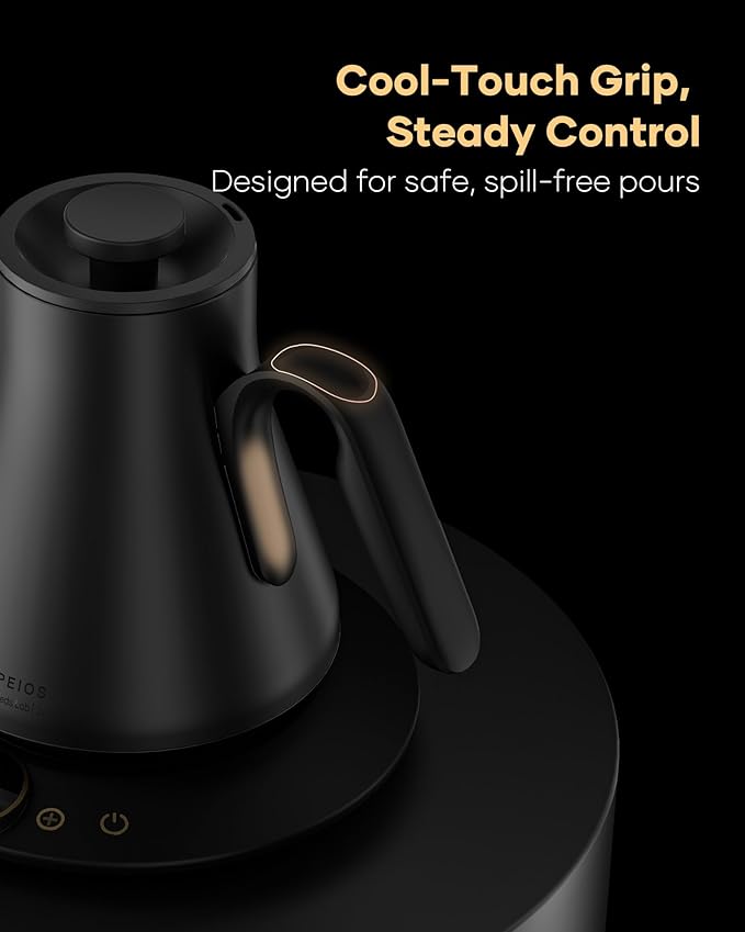 Cocinare FLOW B9 Gooseneck Electric Kettle, Precise Temperature Control for Pour-Over Coffee & Tea Brewing, Stainless Steel Interior, Rapid Heating for Boiling Water, 1500W/0.9L Matte Black