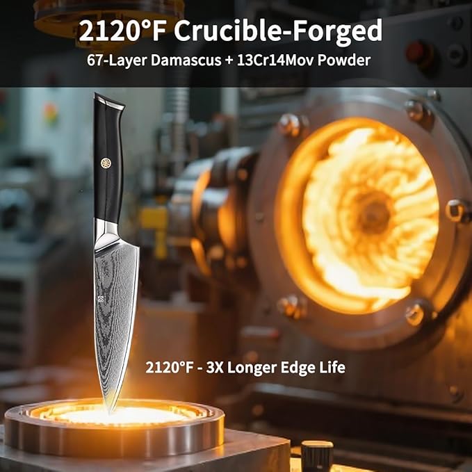 Utility Knife,5.5inch Damascus knife,67-Layer High Carbon Stainless Steel Kitchen Knife,Professiona Sharp Cutting Knives with Black Ergonomic G10 Handle,Gift Box for Home and Kitchen Birthday Gift