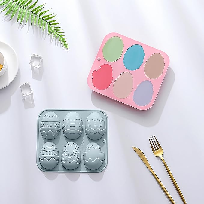 2 Packs Easter Egg Candy Silicone Molds, 6 Cavity Semi Egg Non Stick Silicone Molds for Making Hot Chocolate Bomb, Jelly, Truffles, Desserts, ice cube, Hard Candy