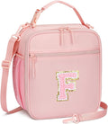 Initial Insulated Lunch Bag for Girls Kids, Back to School Gift, Reusable Leak-proof Lunch Box with Adjustable Strap for School Daycare Travel Picnic (Pink,F)