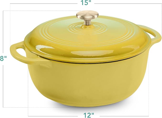 Best Choice Products 7.5 Quart Enamel Cast-Iron Round Dutch Oven, Family Style Heavy-Duty Pre-Seasoned Cookware for Home, Kitchen, Dining Room, Oven Safe w/Lid, Dual Handles - Lemon Meringue