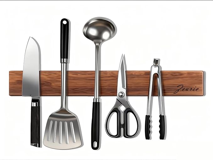 16 Inch Acacia Wood Magnetic Knife Holder Wall Mount - Heavy Duty Knife Magnet Strip for Refrigerator, Kitchen Cabinet & Countertop Storage