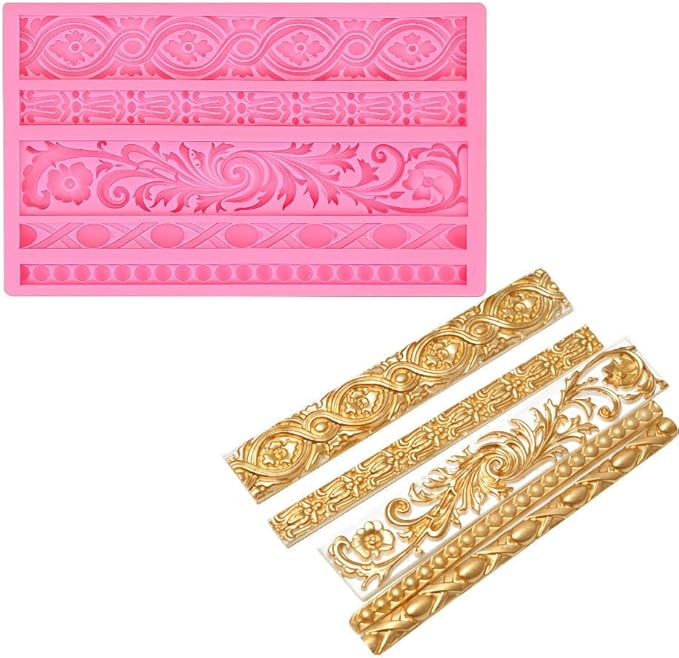 JOERSH 3PCS Baroque Scroll Molds Silicone Border Fondant Mold for for Wedding Birthday Cake Decorating, Cupcake Topper, Chocolate, Candy, Candle, Clay
