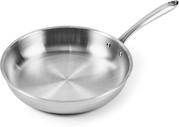 5-Ply Stainless Steel Frying Pan, Full 5-Ply Clad, Brushed, Induction Cooking Pan, Oven Safe, Dishwasher Safe (12'' Stainless Steel Frying Pan)