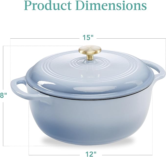 Best Choice Products 7.5 Quart Enamel Cast-Iron Round Dutch Oven, Family Style Heavy-Duty Pre-Seasoned Cookware for Home, Kitchen, Dining Room, Oven Safe w/Lid, Dual Handles - Cornflower Blue