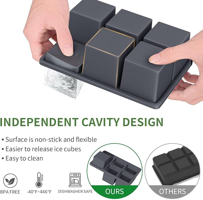 Large Ice Cube Tray for Whiskey: FDDBI Silicone Ice Cube Trays with Lid - 2Pack Big Square Old Fashioned Ice Cube Maker for Cocktail - 2inch Huge Cubed Ice Trays for Whisky