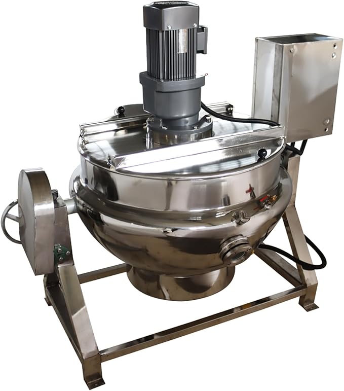 13.2Gallon/50L Jacketed Kettle Large Electronic Tilting Sugar Jam Gas Boiling Machine Commercial Electric Jacketed Pot with Stirring and Edge Scraping 220V 60HZ Three-phase 750W