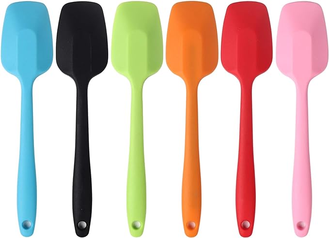 Silicone Spatulas, 8.2 inch Small Rubber Spoon Spatula Heat Resistant Seamless One Piece Design Non-Stick Spoonula Flexible Scrapers Baking Mixing Tool (6 Pcs)