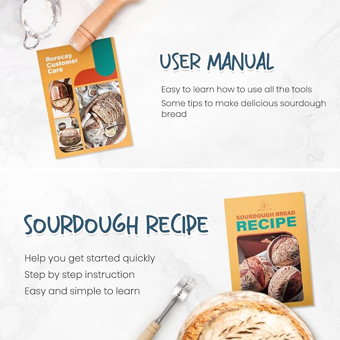 rorecay Banneton Bread Proofing Basket Sourdough Bread Baking Supplies, 9 Inch Round + 10 Inch Oval Proofing Bowls with Dough Whisk Bread Lame Dough Scraper Bread Making Tools and Accessories Set