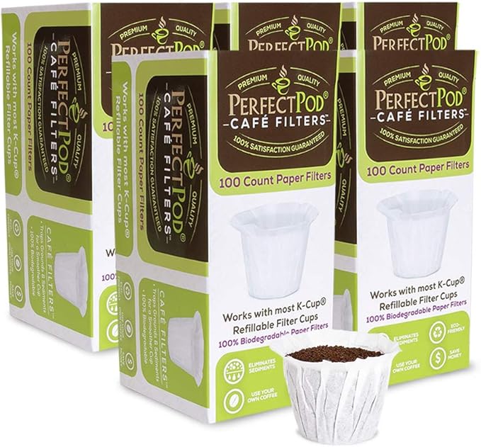 Cafe Filters Paper Liners for Reusable K Cup Coffee Pods by Perfect Pod - Fits All Brands, Compatible With All Refillable Capsules - Disposable Paper Filters (500-Ct)