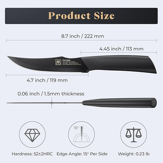 Steak Knives Set of 12, 4.7 Inch Straight Edge Meat Knives, Dishwasher Safe by SGS Cerf, Super Sharp for Precise Cutting, Non-stick Blade & Anti Rust, Easy to Maintain Ideal for Restaurant