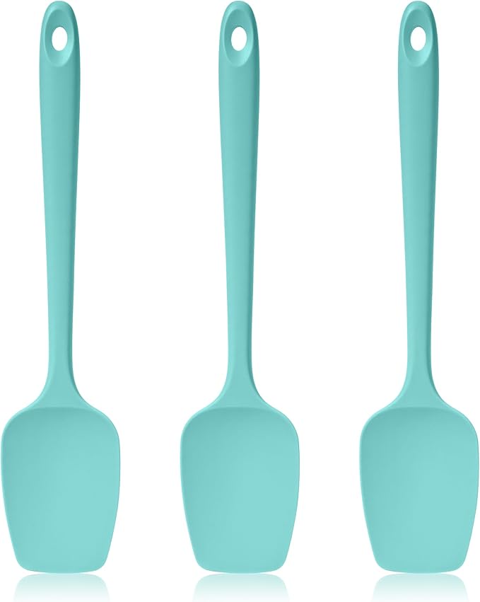 600ºF Heat Resistant Spatulas, High Heat Food Safe Semless Kitchen Silicone Spoon Spoonula Scraper Set for Cooking Baking Mixing Scraping Stirring Nonstick Cookware Pan Bowl (3Pcs,Aqua Sky)