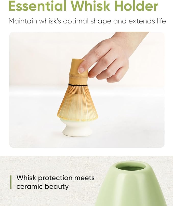 Matcha Whisk Set Kit, 5-PC Ceramic Matcha Bowl with Spout & Holder, Bamboo Whisk, Sifter, Scoop, Traditional Japanese Matcha Tea Making Tools, Complete Gift Set