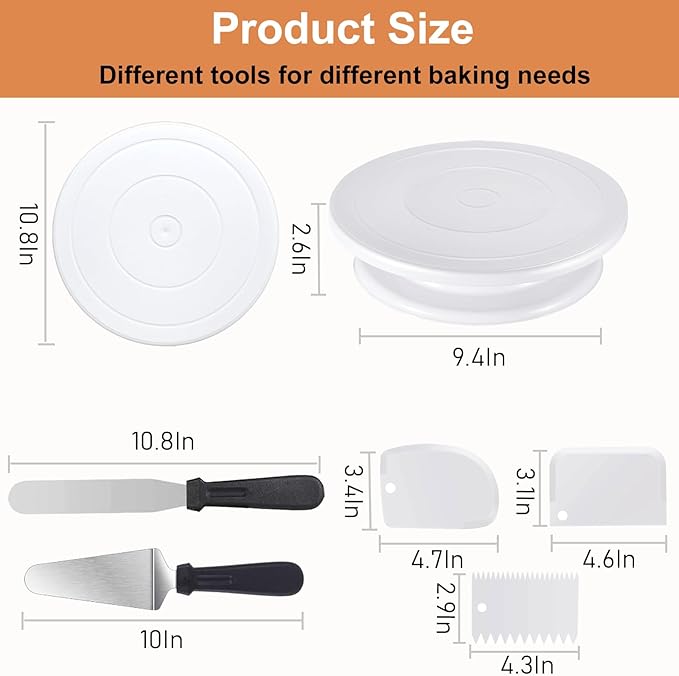 Cake Decorating Supplies Kit with Cake Turntable, Offset Spatula, Cake Server, Icing Smoother, Silicone Spatula and Other Baking Tools(7Pcs)