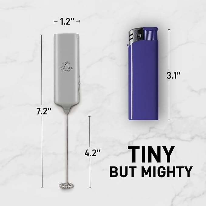 Mini & Mighty Milk Frother Wand – Powerful Handheld Coffee Frother, Battery Operated Drink Mixer – Compact Pocket Size – Detachable Whisk for Latte, Cappuccino, Matcha, Hot Chocolate – Gray