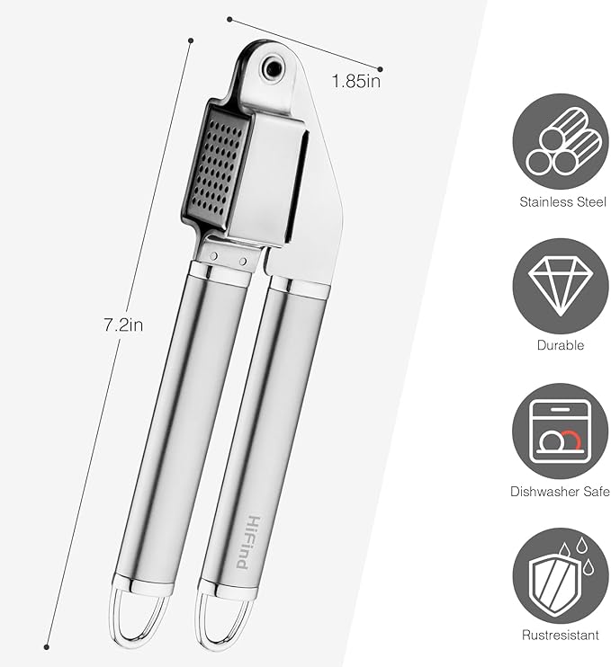 Stainless Steel Garlic Press Disassembly Garlic Mincer, Crusher & Peeler Kitchen Tool Professional Easy-Squeeze Rust Proof Easy Clean Garlic Press (Mirror Polishing Head)