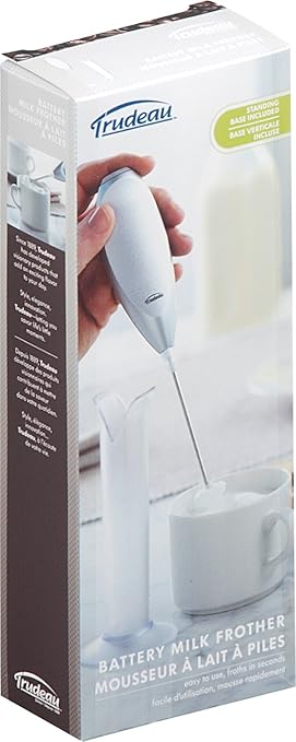 Trudeau Battery Milk Frother,Silver/White,9.5 inch