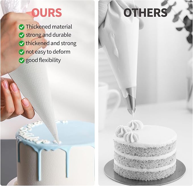 Disposable Piping Bags - 200 pcs 12 inch Pastry Bags, Anti-Burst Tipless Icing Bags for Cake, Cream Frosting, Cupcakes, Pastries and Cookies Decorating