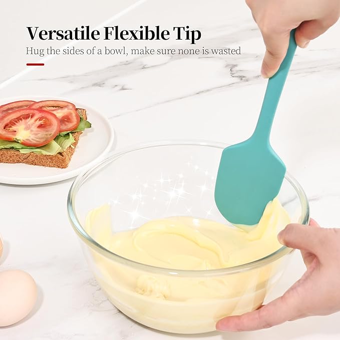 600ºF Heat Resistant Spatula, 11.34 inch High Heat Food Safe Semless Kitchen Silicone Scraper for Cooking Baking Mixing Scraping Stirring Nonstick Cookware Pan Bowl (Aqua Sky)