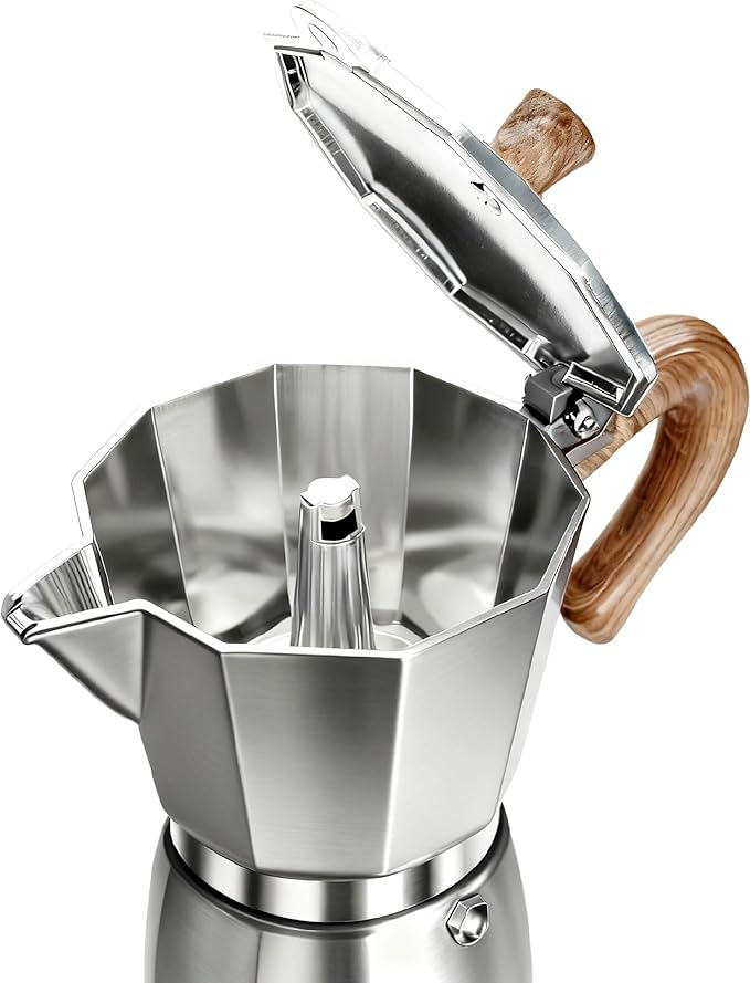 AGOGO Milano Moka Pot, Stovetop Espresso Maker, Greca, Coffee Percolator, Turkish Coffee Maker with Paper Filter 6 Cup Original Silver