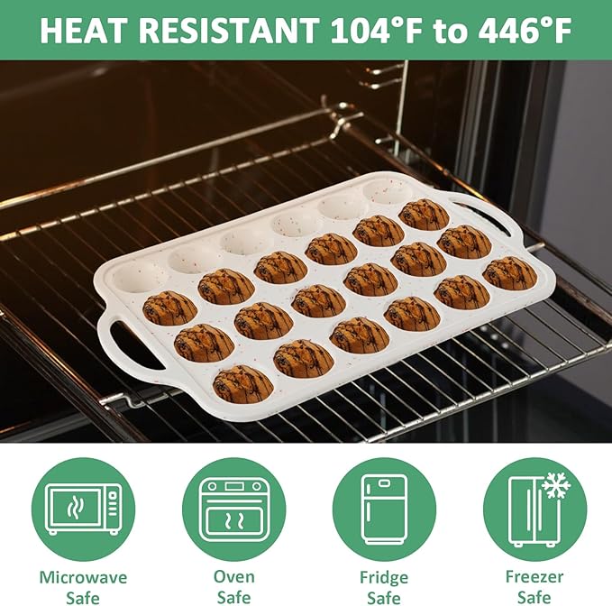 RHBLME 3 Pack Mini Muffin Silicone Molds, Metal Reinforced Frame Cupcake Pans 24 Cups Mini Muffin Pan, Nonstick Silicone Muffin Pan with Handle for Baking Muffins Egg Bites Cupcakes