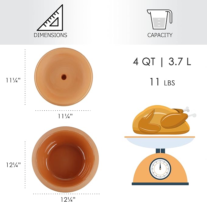 Reston Lloyd Eurita 4 Quart Terracotta Clay Non Stick Dutch Oven – Natural, Lead Cadmium‑Free, Oven & Microwave Safe, Rustic Slow-Cooker Pot Roasting & Casseroles, Healthy cooking with recipe guide