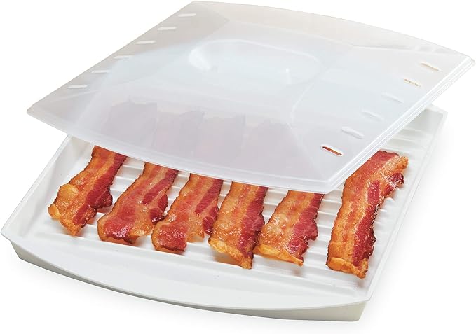 PrepSolutions Microwavable Bacon Grill, White – Nonstick, Easy-Clean Design, 1 Piece