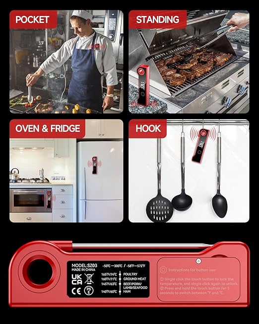 2025 Meat Thermometer Digital, ±0.5°F Accuracy Instant Read Thermometer180° Rotating Display, Calibratable and Auto Off, IP67 Waterproof Food Thermometer for Cooking,Grill,Oil Deep Fry, Brewing,Candy