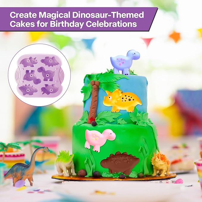 2-Pack Silicone Dinosaur Molds with Lids, Purple Dinosaur Silicone Molds for Chocolate, Baking & Crafting, Multi-Purpose Jello Molds for Kids, Candy, Ice Cubes, Crayons