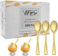 WDF 300PCS Plastic Gold Mini Spoons - 4 Inches Gold Plastic Desserts Spoons, Heavy Duty Disposable Spoons Perfect for Coffee, Cake, Appetizers,Ice Cream,Wedding,Thanksgiving