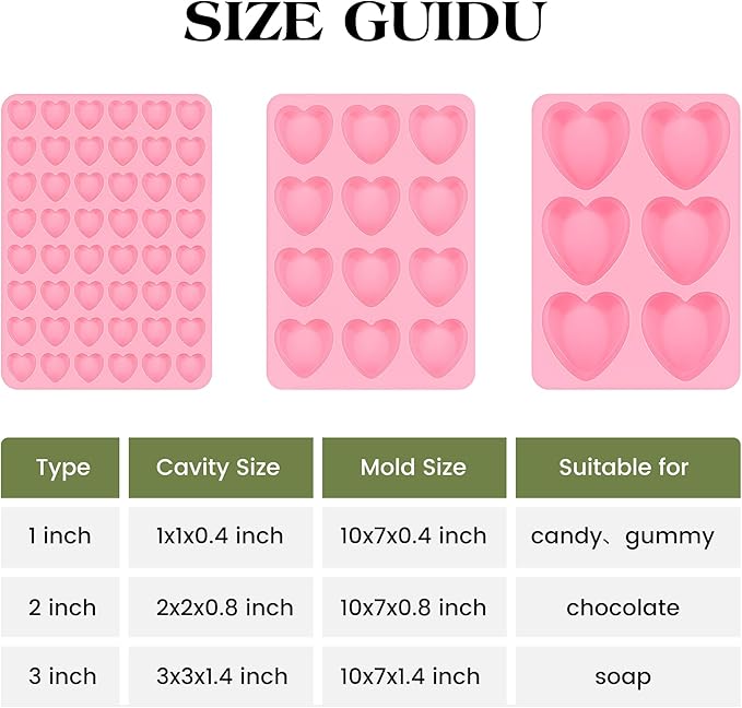 3 Inch Heart Shaped Silicone Molds for Chocolate, Candy, Gummy, Soap (Set of 2, Pink)
