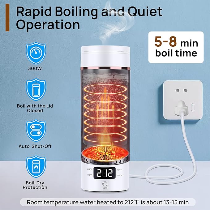Portable Electric Kettle – Plug-in with Travel Bag, 450mL 304 Stainless Steel, 4 Preset Temp, Rapid Boiling, Auto Shut-Off & Boil-Dry Protection, Home Office Hotel Caravan Dorm Business Trip