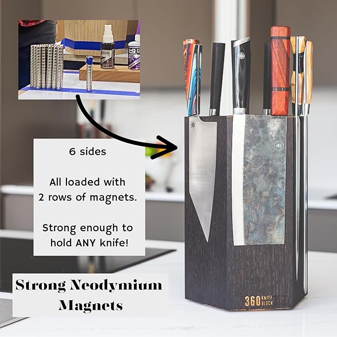 360KB MAX ™ - magnetic rotating knife block - w/top slots, capaciy for 20+ knives - largest in the 360 Knife Block ® family. (Honey Bamboo)