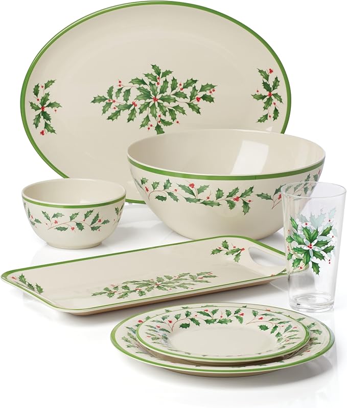 Lenox 863669 Holiday 4-Piece Melamine Dinner Plate Set, Christmas Dinnerware, Hosting