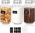 78oz Glass Storage Jars with Airtight Lids Set of 3, Pantry Storage Containers with Lids, Square Large Airtight Glass Jars, Perfect for Kitchen Canning Cereal, Pasta, Flour, Coffee Beans