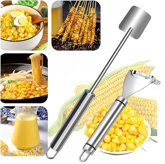 3 Pcs Upgraded Stainless Steel Corn Kitchen Tool set Corn Peeler, Corn Stripper and Corn Holder, The Ideal Gadget for Corn on the Cob in 3 Seconds BCMON