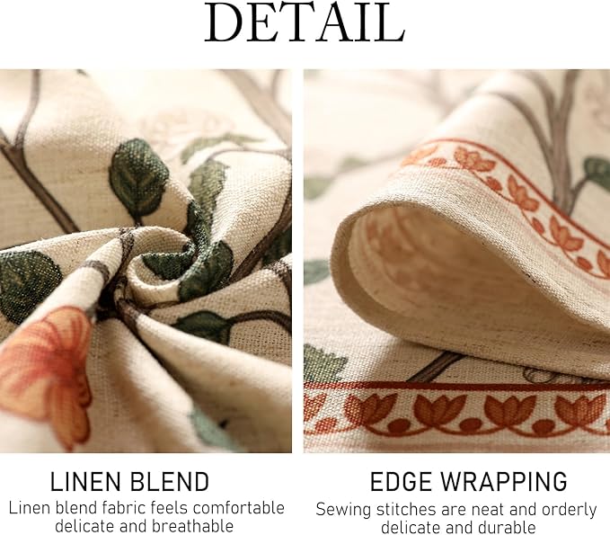 ISAENNE Designer Floral Long Rectangle Tablecloth,French Linen Light Beige Indoor Table Cloth,Fall Wrinkle Resistant Decor Tablecloths for Dining Thanksgiving Kitchen Party,63"*102"-Flora A