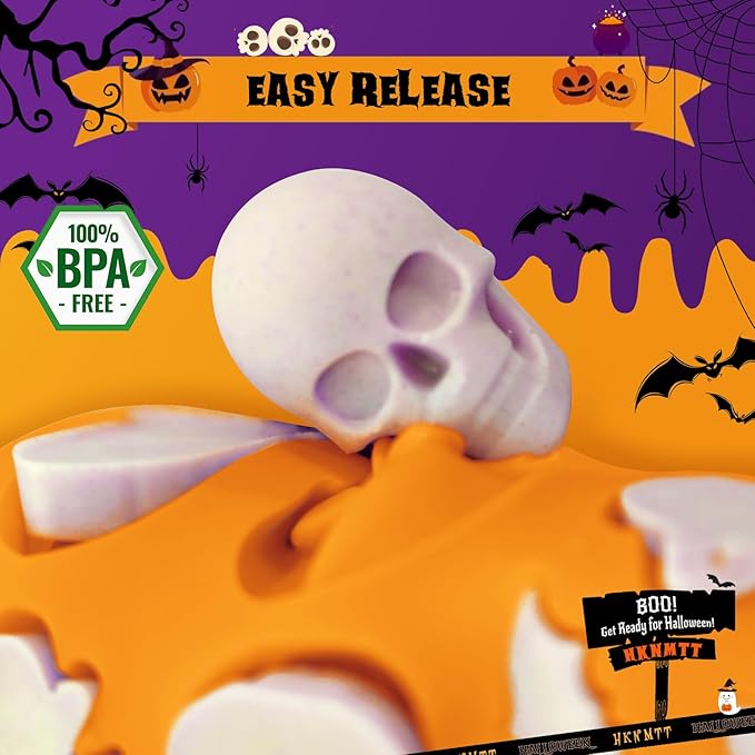 Halloween Molds Silicone for Chocolate 3 Pack, 3D Halloween Chocolate Candy Gummy Mold Skull Pumpkin Bat Ghost Witch Hat Spider tombstone Shapes Mold