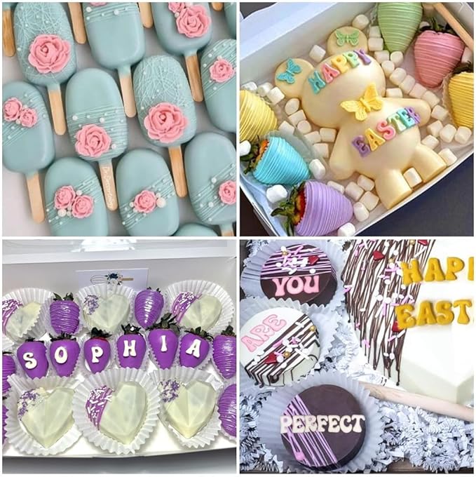 Letter Silicone Molds Alphabet Mold for Chocolate,6 Pcs Letter Number Flowers Butterfly Heart Shaped Fondant Molds for Making Strawberries,Candy,Gummy Cake Decorating