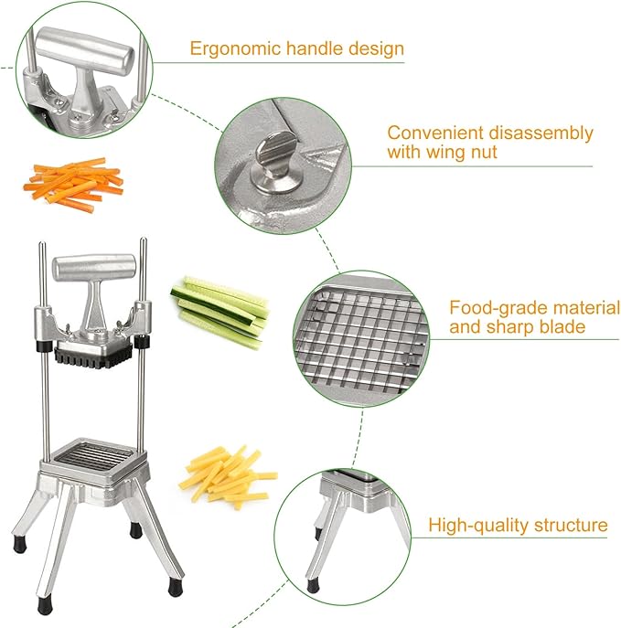 Commercial Chopper Vegetable Cutter Fruit Dicer Heavy Duty Stainless Stee Dicer Cutter Onion Chopper Professional Food Dicer for French Fry Tomato Peppers Potato (1/4″ Blade)