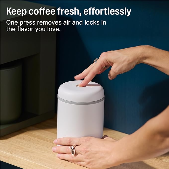 Fellow Atmos Electric Vacuum Canister & Storage Container - Airtight Coffee & Food Storage Containers - Coffee Containers - (Matte White, 0.7 Liter)