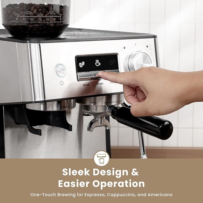 Gevi Espresso Machine with Grinder & Milk Frother, 20 Bar Professional Coffee Maker for Home, Removable Water Tank, Steam Wand, Perfect for Espresso, Cappuccino, Latte