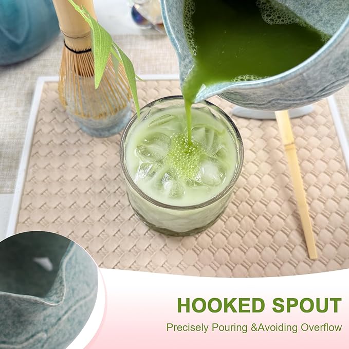 7-Piece Matcha Set–Traditional Japanese Tea Kit with Matcha Bowl, Bamboo Whisk, Ceramic Holder, Scoop, and Sifter–Perfect for Tea Ceremonies&Matcha Lovers (Mountain Relief-Mottled Green)