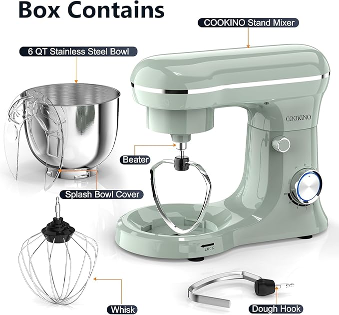 Electric Stand Mixer,10 Speeds Tilt-Head Food Mixer, 3-IN-1 Kitchen Mixer for Daily Cooks with 6QT Bowl,Dough Hook, Beater, Whisk (Morandi Green, Dishwasher safe)